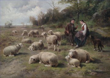 Cornelis van Leemputten Schaferpaar mit Herde ovejas Pinturas al óleo